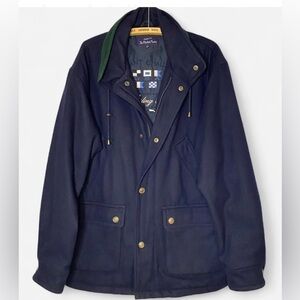Melton Wool Navy Blue Men's Sailing Parka, Preppy Casual oversized fit